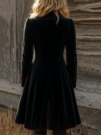 Veste Longue en Velours avec Bord Contrasté Vintage