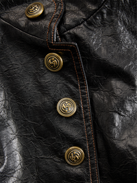 Veste en PU avec Col Montant et Boutons Métalliques Rétro