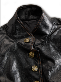 Veste en PU avec Col Montant et Boutons Métalliques Rétro