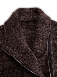 Veste en Tricot Côtelé à Fermeture Éclair Asymétrique Marron