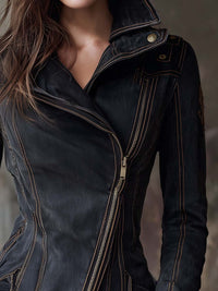 Veste de Moto en Denim Vintage Lavé – Bord Charbon