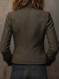 Blazer en Tweed Herringbone Vintage avec Finitions en Velours