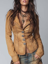 Veste en denim kaki délavé style vintage ajustée