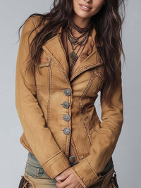 Veste en denim kaki délavé style vintage ajustée
