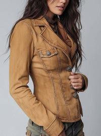 Veste en denim kaki délavé style vintage ajustée