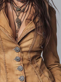 Veste en denim kaki délavé style vintage ajustée