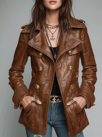 Veste en simili cuir noir vintage à double boutonnage