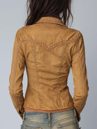 Veste en denim kaki délavé style vintage ajustée