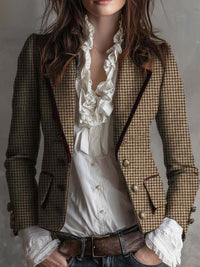 Blazer Taillé en Tweed Vichy Vintage