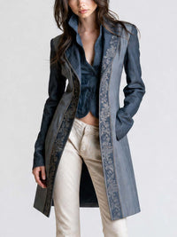 Blazer en coton-lin à col Peter Pan et imprimé floral vintage