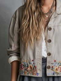 Veste utilitaire cropped brodée boho