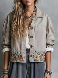 Veste utilitaire cropped brodée boho