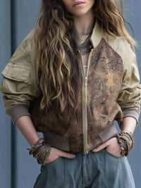 Veste Bombers Zippée en Patchwork Paisley Boho