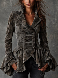 Veste militaire vintage en jacquard avec volants