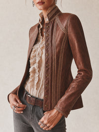 Veste Vintage Écologique en PU pour Femme avec Finition en Dentelle au Crochet