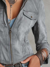 Veste Zippée en Denim Lavé Gris Clair Bloho