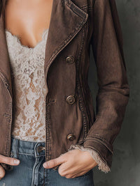 Veste en Jean à Col à Revers et Boutons Vintage