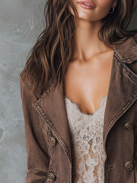 Veste en Jean à Col à Revers et Boutons Vintage