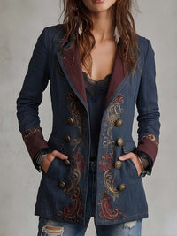 Veste en coton-lin brodée de style vintage avec motif paisley