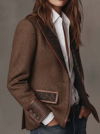 Blazer en Tweed Chevrons avec Panneaux Imprimés