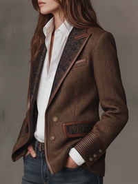 Blazer en Tweed Chevrons avec Panneaux Imprimés