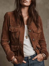 Veste utilitaire en daim marron vintage