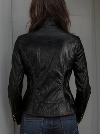 Veste en PU avec Col Montant et Boutons Métalliques Rétro