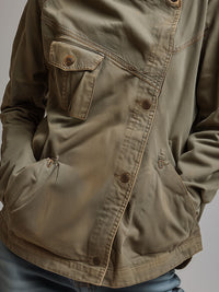 Veste rétro à col montant avec poche et patte inclinée