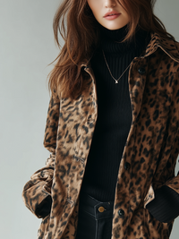 Veste en Éco-suède à Imprimé Léopard Vintage