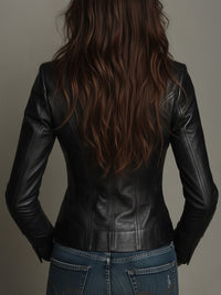 Veste Slim-fit à Simple Boutonnage Rétro en Cuir PU Écologique