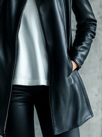 Veste en faux cuir simple à col pour femmes