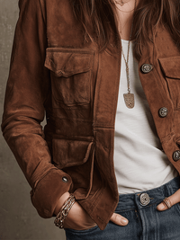 Veste utilitaire en daim marron vintage