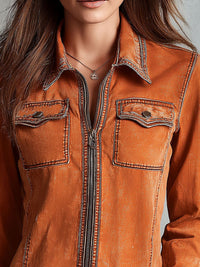 Veste en Jean Utilitaire Orange Brûlé Vintage