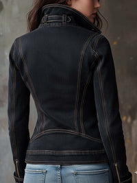 Veste de Moto en Denim Vintage Lavé – Bord Charbon