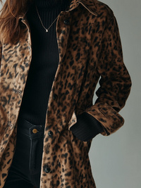 Veste en Éco-suède à Imprimé Léopard Vintage