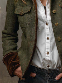 Blazer en Tweed Herringbone Vintage avec Finitions en Velours