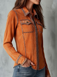 Veste en Jean Utilitaire Orange Brûlé Vintage