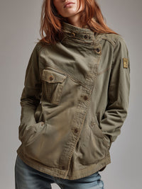 Veste rétro à col montant avec poche et patte inclinée