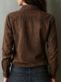 Veste Chemise Utilitaire à Zip avec Couture Contrastée Vintage Marron Lavé