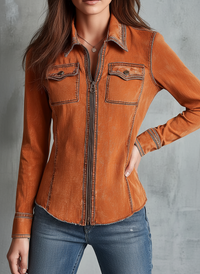 Veste en Jean Utilitaire Orange Brûlé Vintage