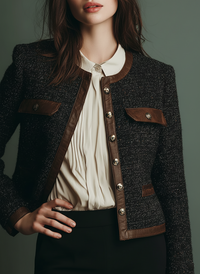 Veste en Tweed avec Détails en Cuir Vintage Classique