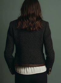 Veste en Tweed avec Détails en Cuir Vintage Classique