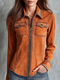 Veste en Jean Utilitaire Orange Brûlé Vintage