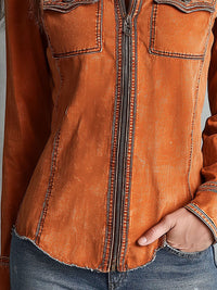 Veste en Jean Utilitaire Orange Brûlé Vintage