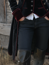 Veste Longue en Velours avec Bord Contrasté Vintage