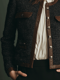 Veste en Tweed avec Détails en Cuir Vintage Classique
